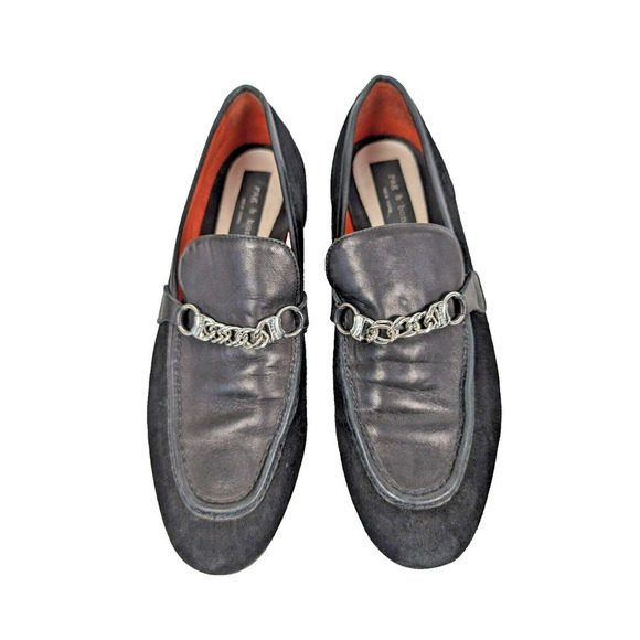 Rag & Bone Cooper Loafer Black Leather Suede Size EU 39.5 US 9.5 Chain Detail - Picture 4 of 13